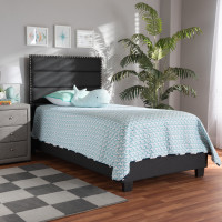 Baxton Studio CF9084C-Charcoal-Twin Ansa Modern and Contemporary Dark Grey Fabric Upholstered Twin Size Bed